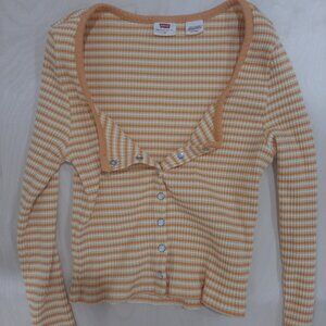 Levis Y2k preppy striped long sleeve cropped button up top